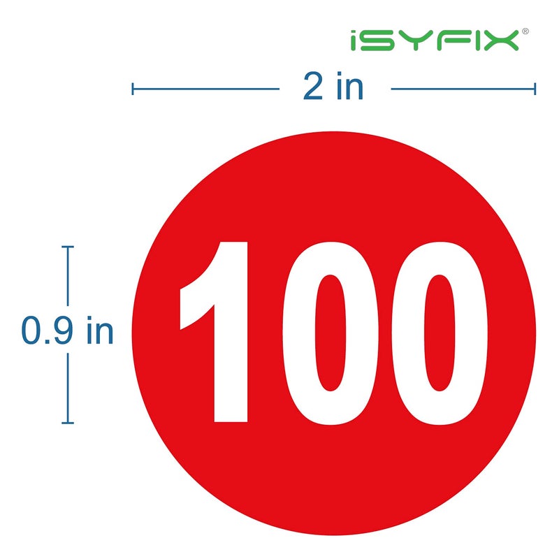 iSYFIX Red Consecutive Number Stickers â€“ 1 to 100, 2-inch, 1 Set â€“ Vinyl Self Adhesive Premium Decal, Ideal for Inventory, Storage, Organizing, Boxes, Bins, Toolbox, Lockers & More, Indoor/Outdoor - Image 2